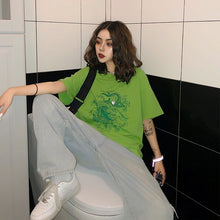 Load image into Gallery viewer, Fun dragon women T-shirt short sleeve Tees Ulzzang dropshipping clothes vegan Cotton gothic mesh top punk shirt