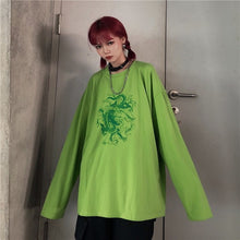 Load image into Gallery viewer, Fun dragon women T-shirt short sleeve Tees Ulzzang dropshipping clothes vegan Cotton gothic mesh top punk shirt
