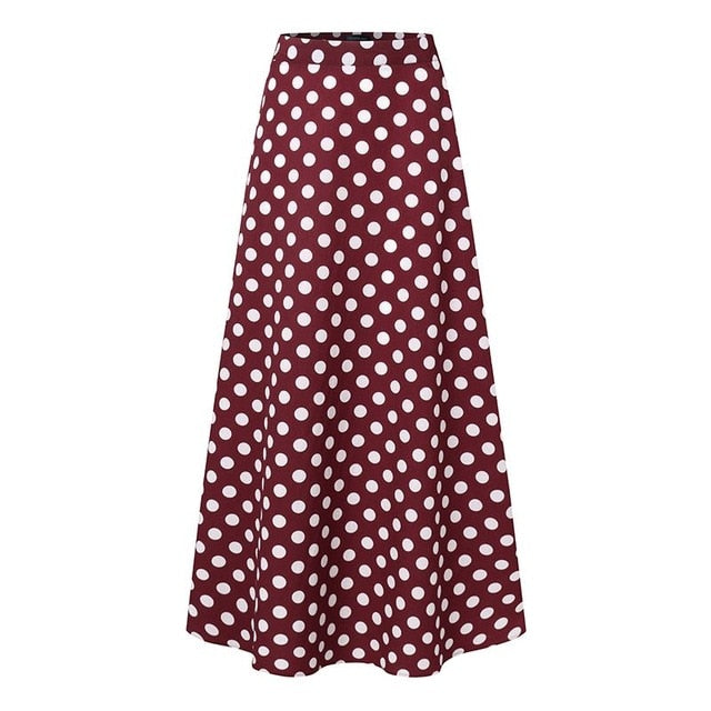 Women Vintage High Waist Polka Dot Skirts Summer Bohemian Long Skirts Casual Beach Party Vestido Faldas Saia Femme Jupe 7