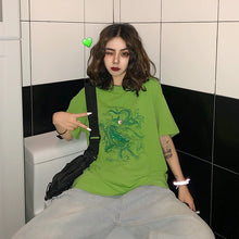 Load image into Gallery viewer, Fun dragon women T-shirt short sleeve Tees Ulzzang dropshipping clothes vegan Cotton gothic mesh top punk shirt

