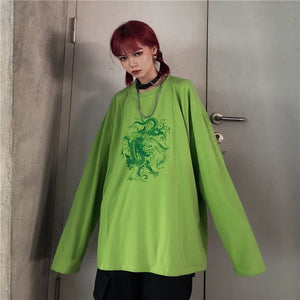 Fun dragon women T-shirt short sleeve Tees Ulzzang dropshipping clothes vegan Cotton gothic mesh top punk shirt